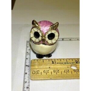 Owl Hinged Trinket Box, Frosted Pink and Cream with Gold tone & Crystals